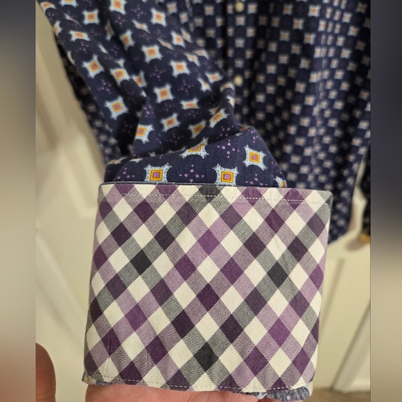 Jack Stone Men's Blue And Purple Patterned Shirt Button Front Size XL - Picture 2 of 8